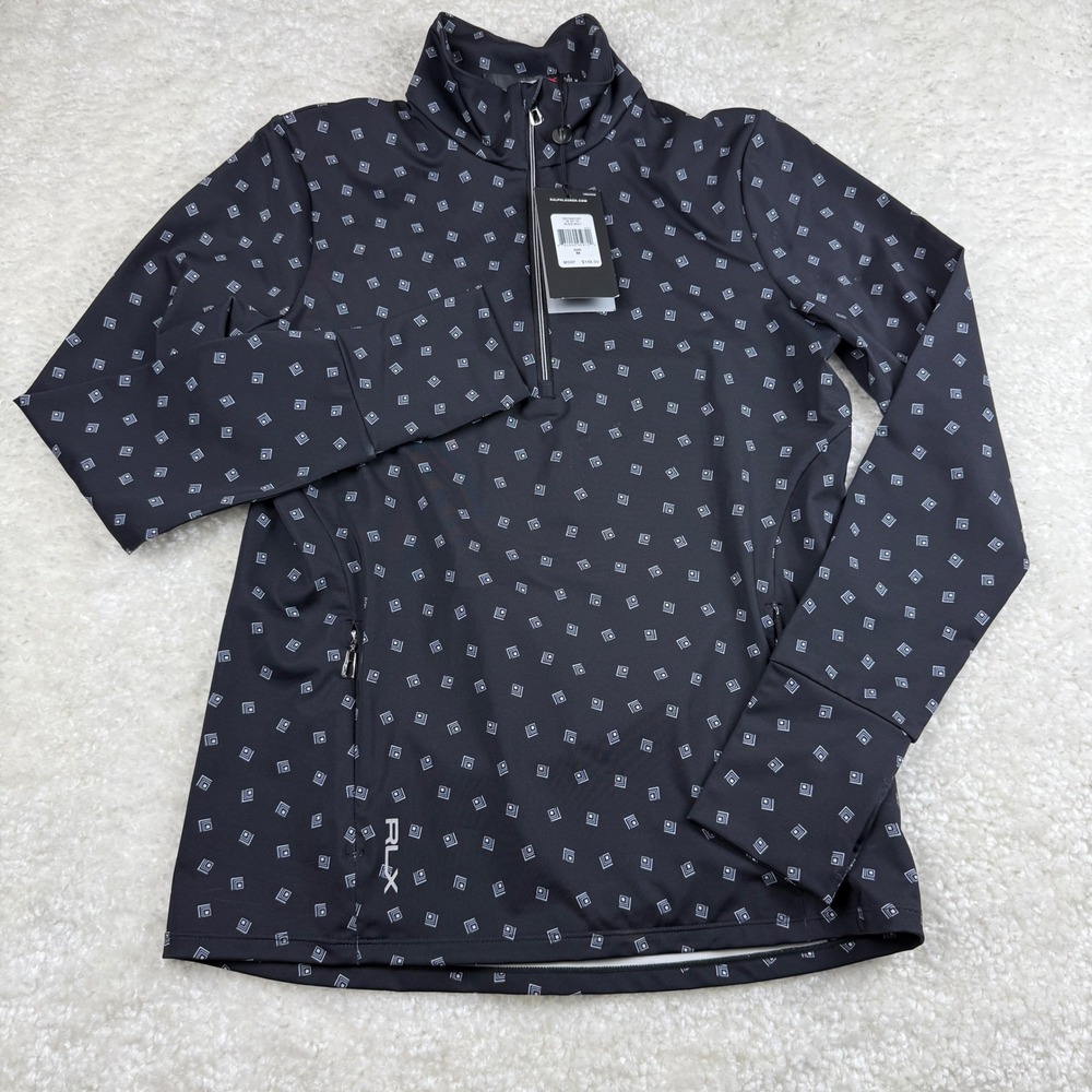 RLX Ralph Lauren Pullover Womens M Black Geometric Quarter Zip Wicking NWT